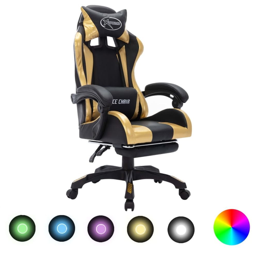 Petromila vidaXL Herná stolička s RGB LED svetlami zlato-čierna umelá koža